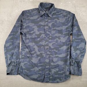 GAP Vintage Y2K Mens Long Sleeve Button Down‎ Shirt Camouflage Blue Gray Medium
